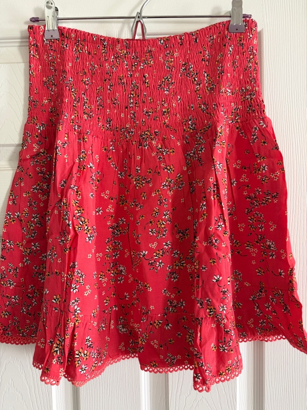 Lost + Wander Coral Floral Smocked Mini Skirt